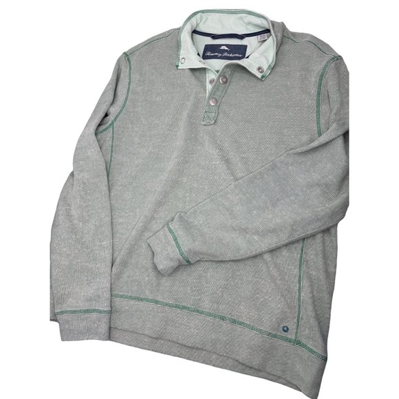 Tommy Bahama Men Sweatshirt Snap button Mock Neck Pullover Green Medium M - Picture 1 of 7